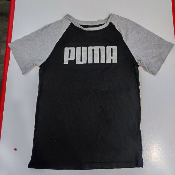 Puma T-shirt boys size L (14-16) black & grey with silver graphic design - Picture 1 of 10